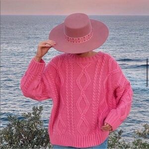 lack of color sierra rose pink wide brimmed wool boater sun hat size medium new
